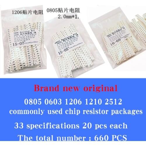 New 0805 0603 1206 1210 2512 commonly used SMD resistor package 33 specifications component sample package