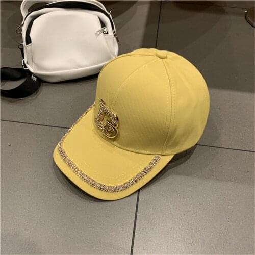 2021 New Letter D Baseball Cap Women Rhinestone Trend Cotton Bling Cap Snapback Hip Hop Cap Protection Hat Womens Cap