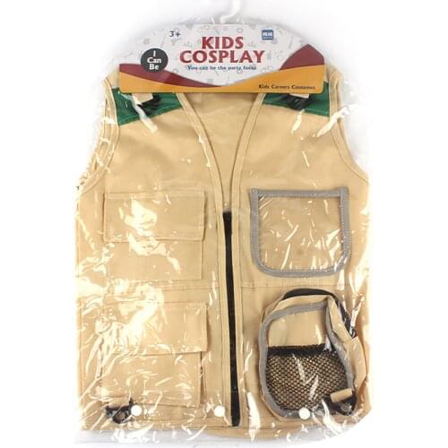 New Children Outdoor Adventure Kit For 100-140cm Kids Cargo Vest Hat Set Explorer Costume 49X37.5X32 Cm Role Play Toy Costumes