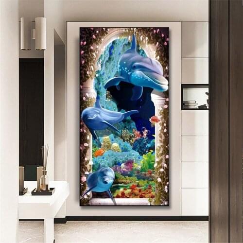 Huge Diamond Painting Underwater World Dolphin 5D DIY Full Drill Round Diamond Embroidery Rhinestone Mosaic Decor N881