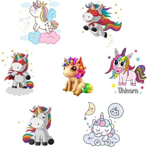 Pulaqi Cute Unicorn Patches For Clothing Iron On Transfer Thermal Stickers On Clothes Lovely Children Clothing Applique Badges