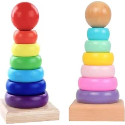 Rainbow Stacking Ring Tower Stacking Folding Cup Stapelring Blocks Wood Plastic Toddler Toy Baby Toys Infant Toys