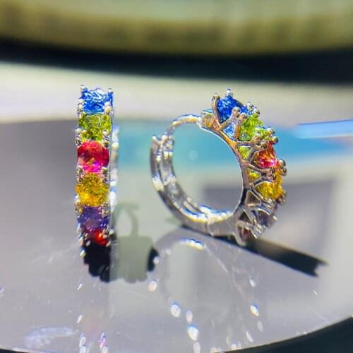 Luxurious Multicolor CZ Crystal Stud Earring for Women Silver Color Earrings Girl Gift Jewelry Wedding Oorbellen Brincos