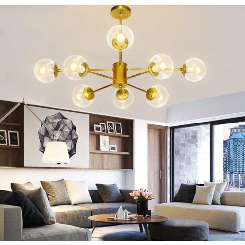 Modern LED Chandelier Glass Ball Lamp Lighting Metal Pendant Chandelier for Living Room Kitchen Pendant Lights Loft Fixture