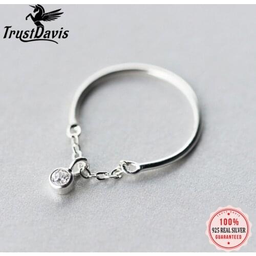 TrustDavis Real 925 Sterling Silver Fashion Sweet Shiny CZ Chain Ring Sizable For Women Wedding Party Fine S925 Jewelry DS1109