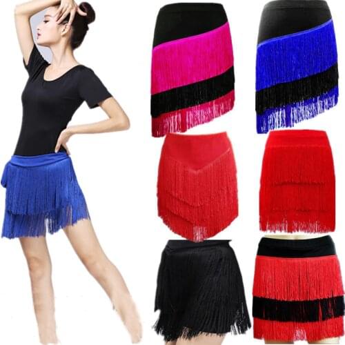 Latin Dance Skirt Women Performances Three Layer Tassel Fringes Dance Costumes Adult Children Practise Latin Ballroom Skirts