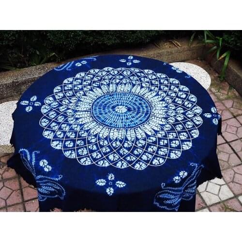 Yunnan tibet tribal handmade batik tie dye indigo table cloth ethnic boho gypsy hmong miao home decoration oriental thai 110x110