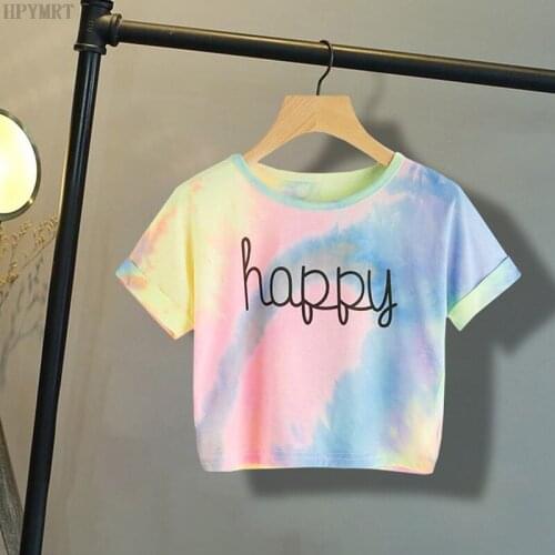 Summer Harajuku large size tops T shirt Happy letter printing casual women T-shirt fashion Streetwear multicolor Female Tshirt