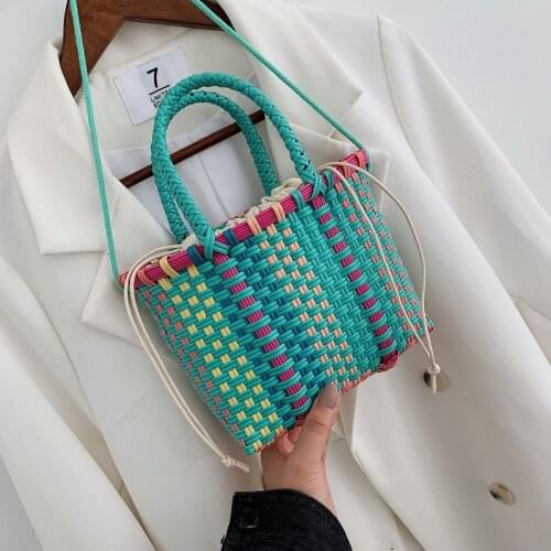 2021 ZA New Western Style Straw Small Mini Handbag Female Girl Rattan One-shoulder Messenger Bag Woven Knitting Bucket Tote