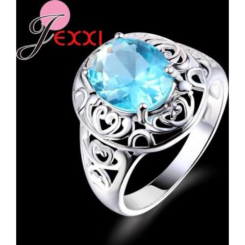 925 Sterling Silver CZ Blue Cubic Zirconia Jewelry Wedding Party Ring US Size 7-8-9 Fashion Design Romantic Jewelry