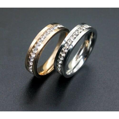 Cubic Zirconia Wedding Ring Rose Gold silver Color Stainless Steel Party Ring for Women Male Valentine Gift Not Fade Jewelry