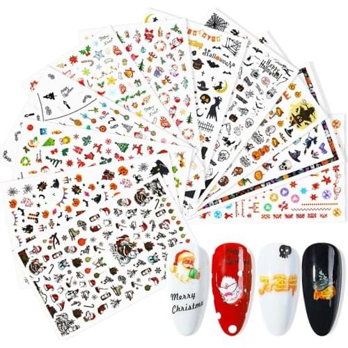 1 Sheet 3D Nail Stickers Halloween Nail Design Sliders Self Adhesive Christmas Decal Wraps Manicure Decoration