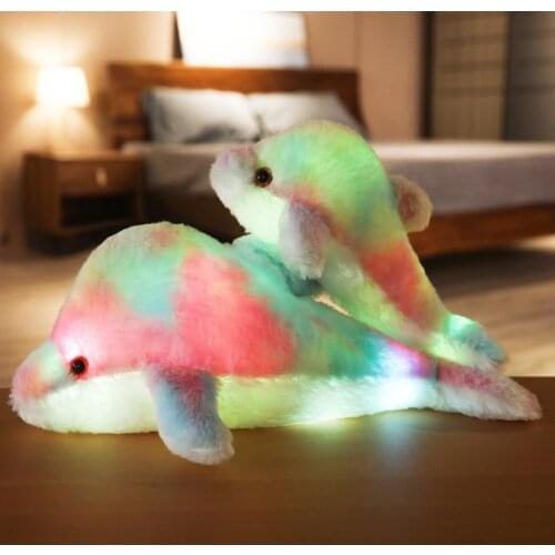 1pc 30/45CM Rainbow Glowing Dolphin Plush Toy Kawaii Luminous Plush Dolls Stuffed Doll with Led Light Cute Gift for Kids Girls