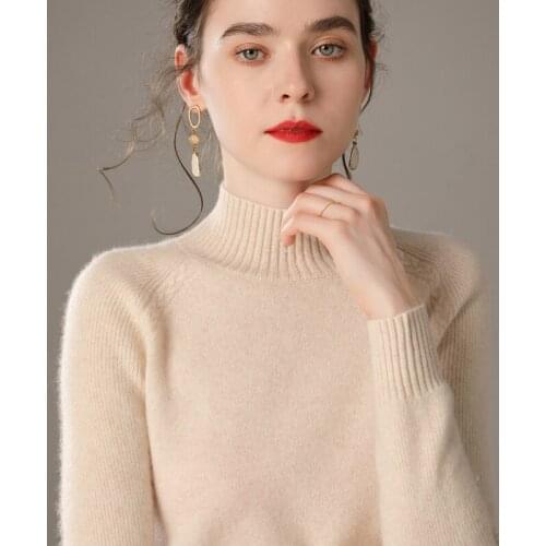 2020Cashmere Sweater Womens Pullover Half-High Collar Autumn Winter New Thick 100%Wool Base Shirt Short Knitted Wild Loose Warm