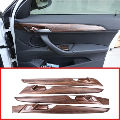4 Pcs For BMW X1 F48 2016-2019 Pine Wood Grain ABS Car Interior Door Panel Cover Trim Accessories