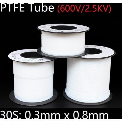 5M 30S 0.3mm x 0.8mm PTFE Tube T eflon Insulated Rigid Capillary F4 Pipe High Temperature Resistant Transmit Hose 600V White