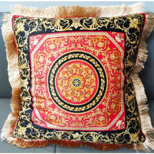 Velvet Double Sided Printing Cushion Cover Fringe Square Pillowcase 50 x 50 CM No Filling