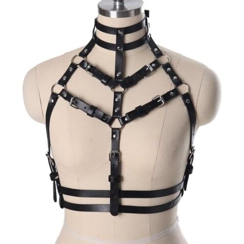 BDSM Sword Belt Sexy Ladies Women Leather Body Harness Bra Chest Bondage Cage Erotic Lingerie Gothic Garter Belt Suspenders