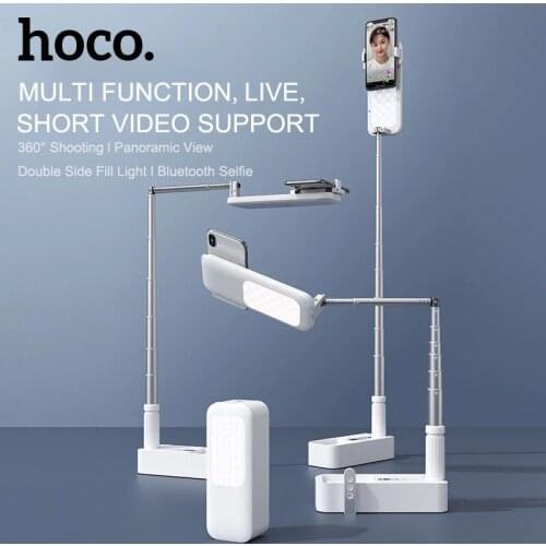 Hoco LED Video Live Foldable Bracket With Wireless Dimmable LED Selfie Fill Light Retractable Study Lamp Bluetooth Selfie Stand