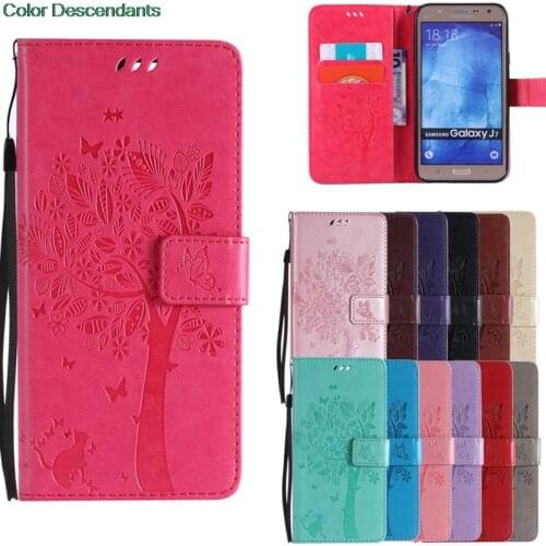 For J1 J2 J3 J5 J7 A3 A5 2015 2016 Case Luxury Emboss Cat tree Stand Flip Wallet for Samsung Galaxy J5 J7 Prime J3 PRO 5.0 Coque