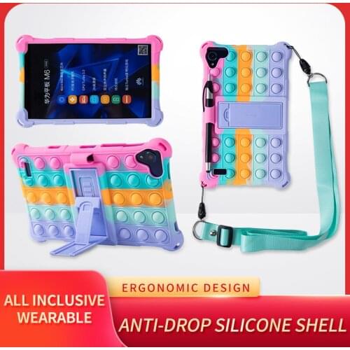 Kids Case For Samsung Galaxy Tab A 8.0 2019 SM-T290 T295 T297 Relive Stress Push Bubble Toys Silicone Rainbow Tablet Cover strap