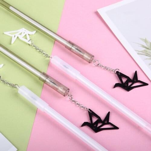 40 PCs Creative Stationery Thousand Paper Crane Pendant Neutral Pen Student Black Office Signature Pen Kawaii School Supplies
