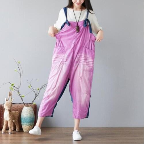 Denim Overalls Women Hit Color Jumpsuits Baggy Suspenders Cowboy Pants Hole Ripped Jean Jumpsuits Rompers