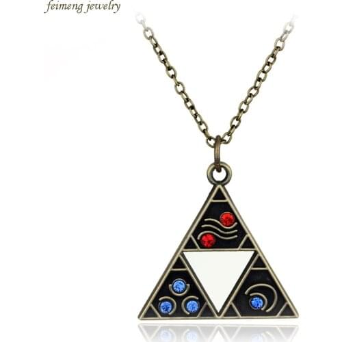Hot Sale Anime Jewelry The Legend of Zelda Triforce Necklace Triangle Otaku Pendant Bronze Plated Vintage Accessories