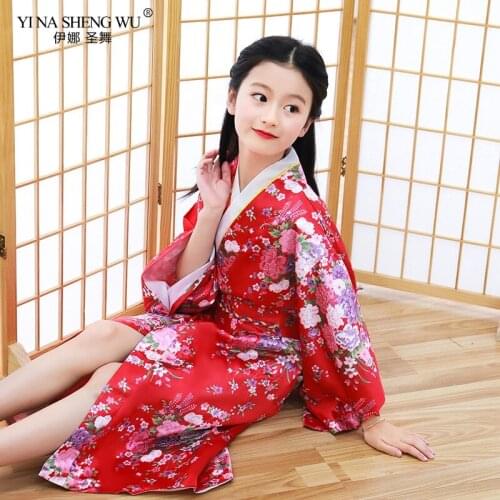 Girls Kimono Robe Satin Yukata Child Print Dress Bridesmaid Flower Girl Clothing Silk Children Bathrobe Nightgown Peacock Robe