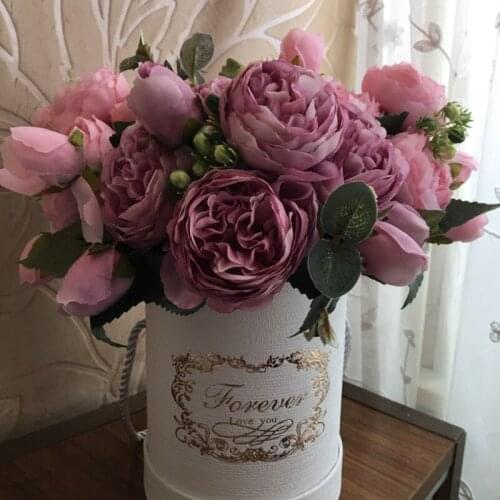 Artificial Peony Flowers For Wedding Party Decoration Silk Flower For Home Hotel Decor Fake Peony Rose Flower 1Bunch 6 Big Heads