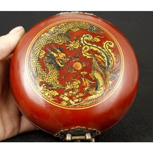 Exquisite Chinese Old-style Collection Handmade Round Fengshui Compass with a beautiful red Dragon Phoenix Wooden Box