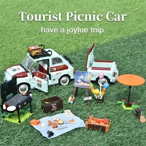 Moc Assembly Ideal Tourist Picnic Car Trailer Tractor Diy Building Block Set Transport Childrens Educational Bricks Toys Gifts