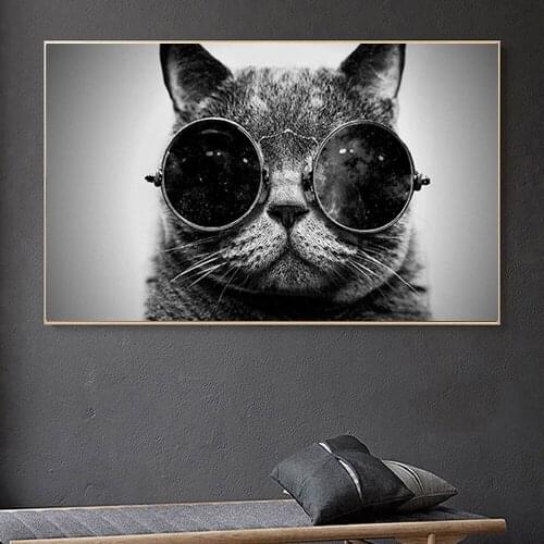 Cat With Glasses Galaxy Glasses Cat Funny Art Canvas Painting Wall Art Poster Printings Pictures For Living Room Home Decoration