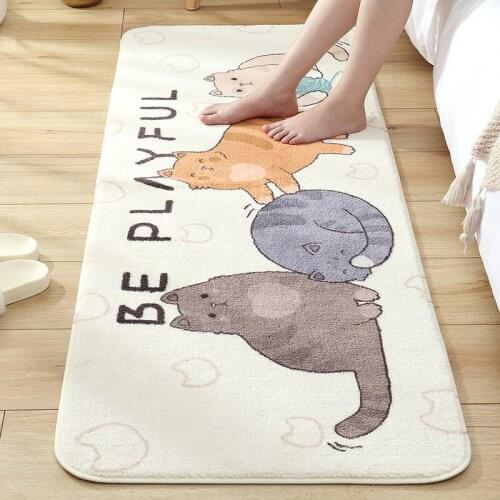 Cat Animal Printed Kitchen Mat Dirty-proof Long Carpet Hallway Doormat Bedside Floor Mat Non-slip Water Absorption Bathroom Rugs