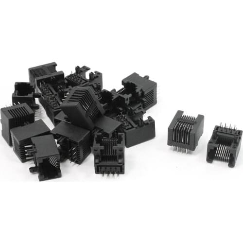 KSOL 20pcs RJ45 8P8C Computer Internet Network PCB Jack Socket Black