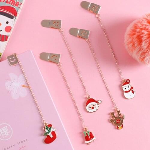 Cute Christmas Metal Pendant Bookmark Book Accessories Teacher Gift School Office Supplies Kawaii Stationery Bookmarks