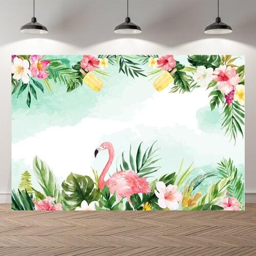 Neoback Summer Flamingo Tropical Hawaii Ice Cream Party Birthday Backdrop Customized Kids Party Decorations Background Photocall