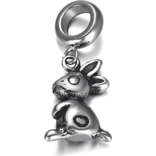 Stainless Steel Spacer Bail Bead Rabbit Charms 5mm Hole Polished Metal Charm Accessories DIY Bracelet Jewelry Making
