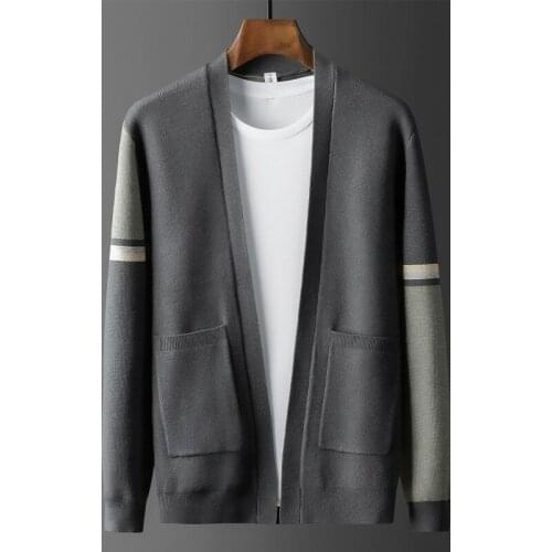 New Arrival Autumn Knitted Cardigan Men Color Contrast Plaid Trend Casual Coat Computer Knitted Thick Sweater Plus Size M-4XL