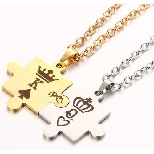 Poshfeel Letter King & Queen Couple Necklaces with Crown Stainless Steel Tag Pendant Necklace Dropshipping Gift MNE180013
