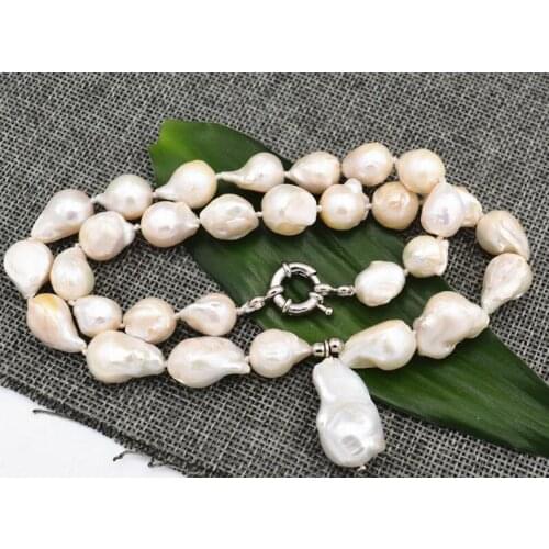 Genuine Natural 12-14mm Baroque White Pearl Pendant Necklace 18"