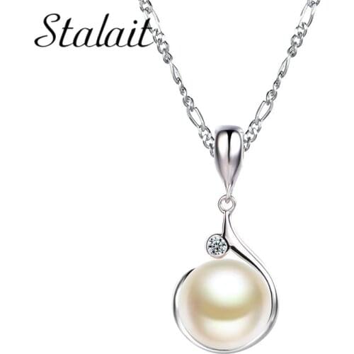 Natural Freshwater Round Pearl Necklaces & Pendants Silver Color Jewelry for Women Bridal Wedding Jewelry Silver White