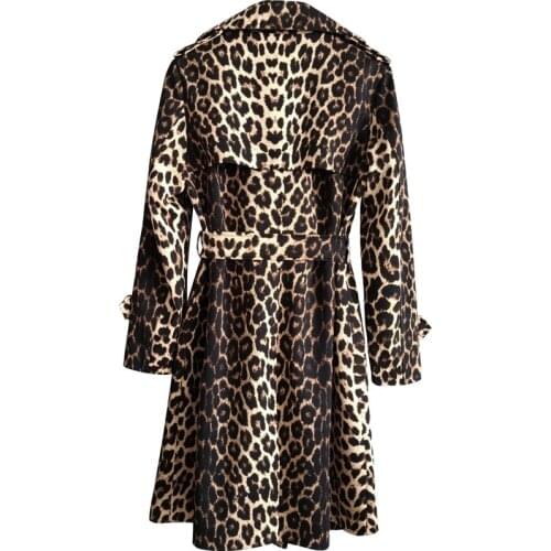 Coat Women 2021 Autumn British Leopard Plus Size Trench New Fashion Slim With Belt Double Breasted Long Windbreaker Moda Mujer
