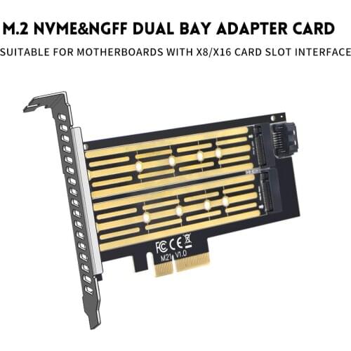 M.2 SSD Nvme&NGFF To PCIe Rise Card X4x8x16 Adapter Hard Drive Dual-bay Interface Gen3 32Gbps Expansion Card for PCIe&SATA SSD
