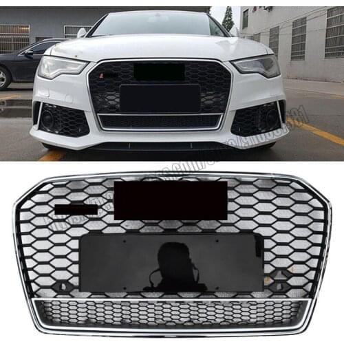 RS6 Style Front Grill Honeycomb Grille Silver Black New Fit For Audi A6 S6 2016 16 2017 17 2018 18