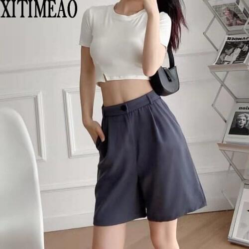 Za New Summer Women Wide Leg Shorts Simple Style Short Pants Hight Waist Shorts Casual OL Pants XITIMEAO