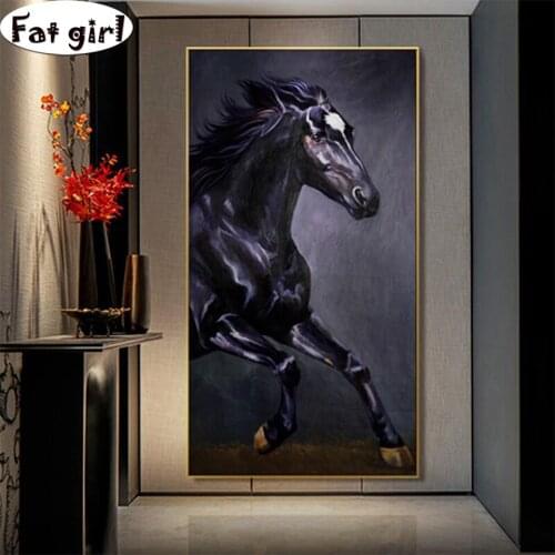 Modern home decoration Diamond Painting Black horse 5D DIY cross stitch square round embroidery Package diamond home painting