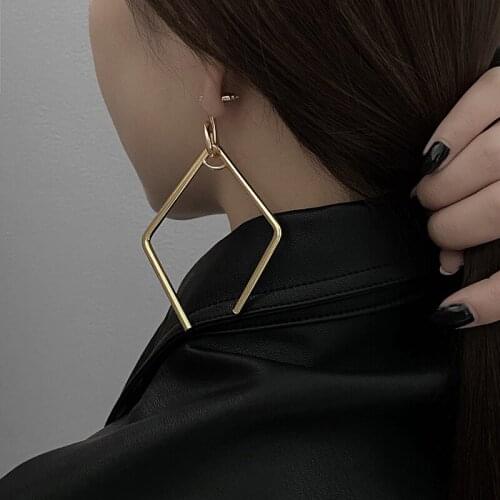 SRCOI Minimalist Glossy Hexagon Large Long Earrings For Women Big Geometric Exaggeration Loop Earrings Trend Gift Hollow Brincos