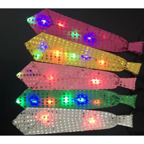 Sequins LED Necktie Light Up Neck Tie luminous Bowtie Flashing Blinking Party Favors Christmas Halloween club bar stage props