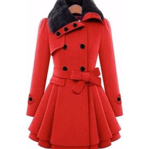 Fashion new design High quality winter long collared trench coat frilled double-breasted lace coat